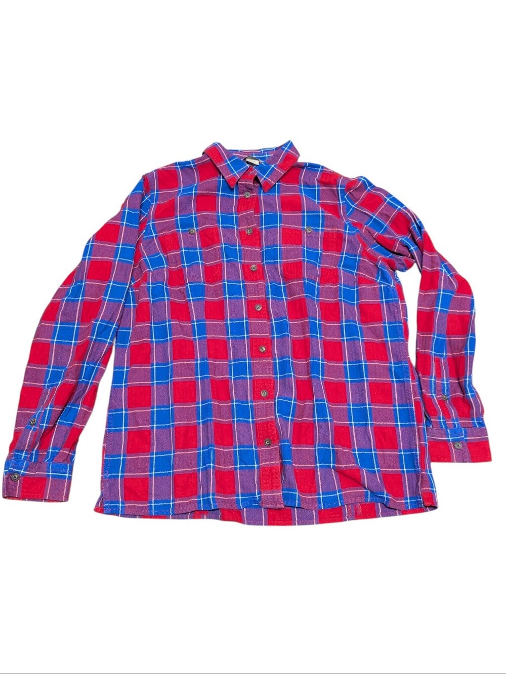 Duluth Trading Co Red Blue Plaid Free Swingin' Flannel Shirt (Women's Large)